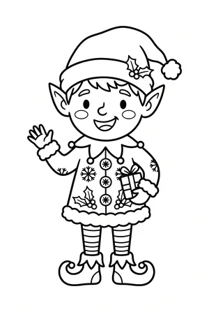 Elf mit Spitzohren im Weihnachtsoutfit Ausmalbild