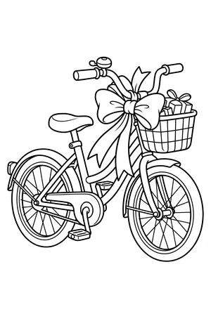 Fahrrad mit großer Geschenkschleife Ausmalbild