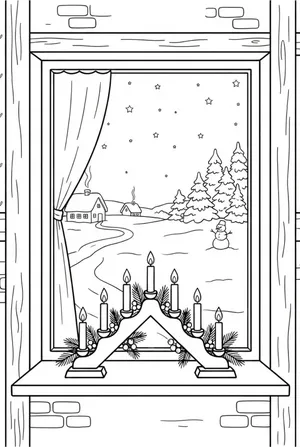 Fenster mit Kerzenleuchter Ausmalbild