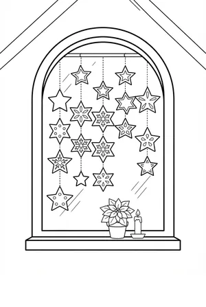 Fensterdeko mit Sternen Ausmalbild