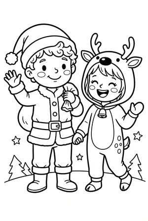 Geschwister im Partnerlook Weihnachtsmann und Rentier Ausmalbild