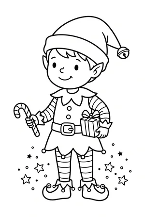 Kind als kleiner Weihnachtself Ausmalbild