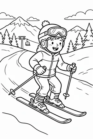 Kind fährt Ski Ausmalbild