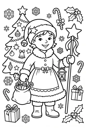Kind verkleidet als Frau Weihnachten Ausmalbild
