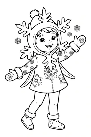 Kind verkleidet als Schneeflocke Ausmalbild