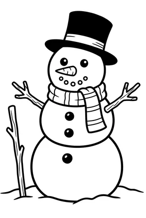 Klassischer Schneemann mit Hut Ausmalbild