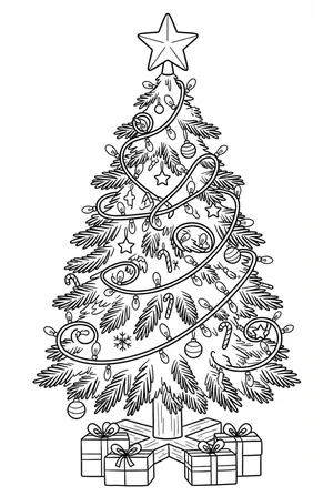 Lichterkette am Weihnachtsbaum Ausmalbild