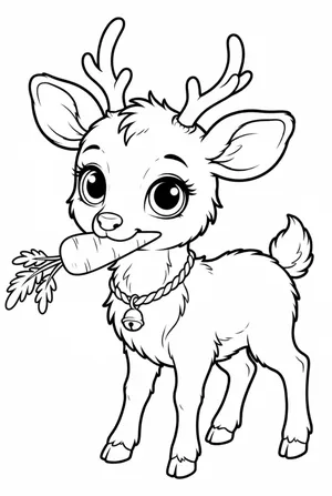 Reindeer Eating a Carrot Coloring Page