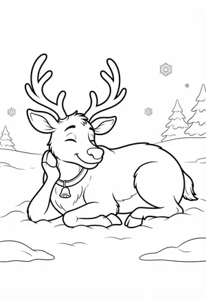 Reindeer Lying in the Snow Coloring Page