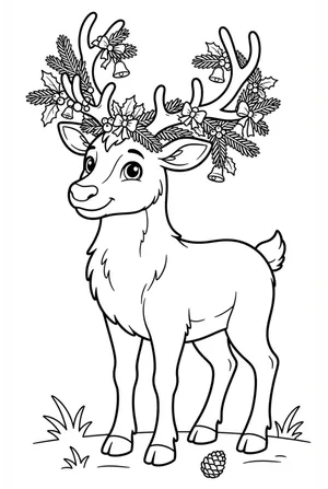 Reindeer with an Antler Garland Coloring Page