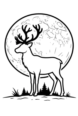 Reindeer Silhouette Against the Full Moon Coloring Page