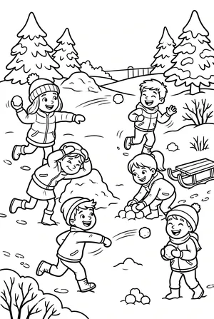 Schneeballschlacht Ausmalbild