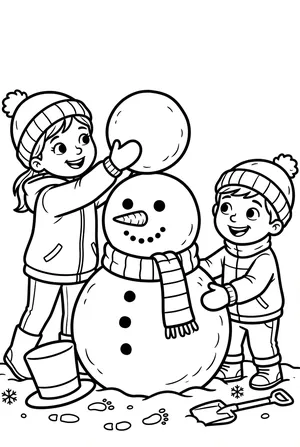 Schneemann bauen, drei Schneekugeln stapeln Ausmalbild