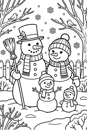 Schneemann-Familie Ausmalbild