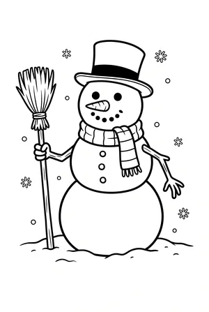 Schneemann mit Besen Ausmalbild