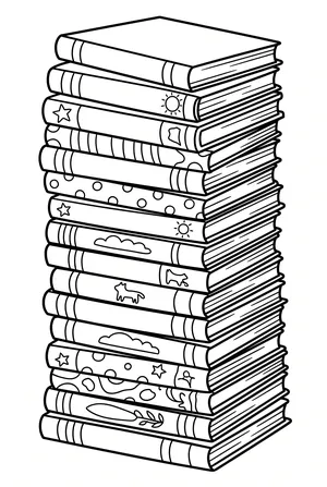 Stapel Bilderbücher Ausmalbild