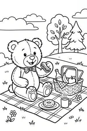Teddybär bei einem Picknick Ausmalbild