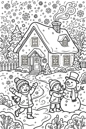 Verspielte Schneesturm-Szene Ausmalbild