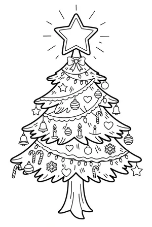 Weihnachtsbaum mit Stern auf der Spitze Ausmalbild