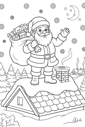 Santa on the Rooftop Coloring Page