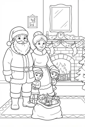 Santa S Family with Mrs Claus Coloring Page