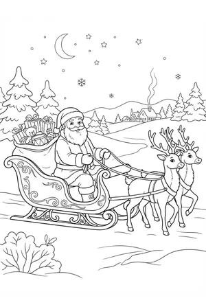 Santa in his Sleigh Coloring Page