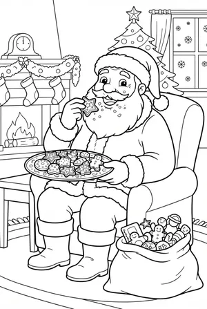 Santa Eats Cookies Coloring Page