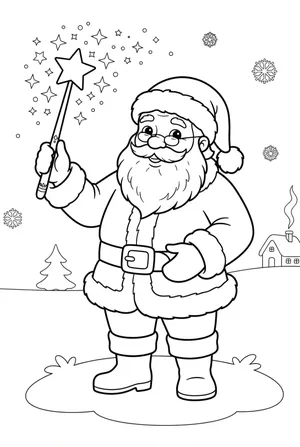 Santa with a Sparkling Magic Wand Coloring Page