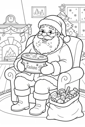 Santa with a Cookie Tin Coloring Page