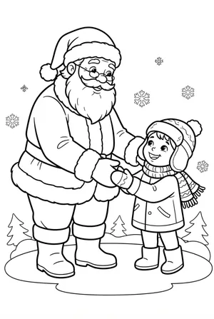 Santa Holds a Child S Hand Coloring Page