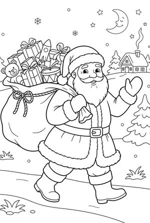 Santa with Sack Full of Gifts Coloring Page