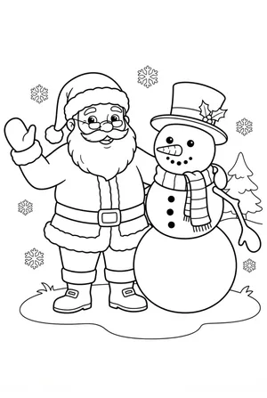 Santa and a Snowman as Friends Coloring Page