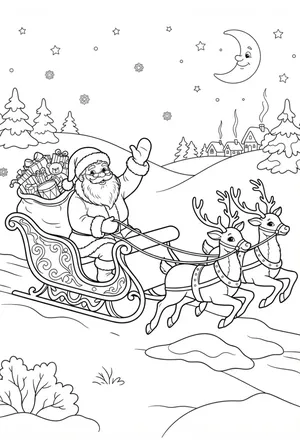 Santa Waves From his Sleigh Coloring Page