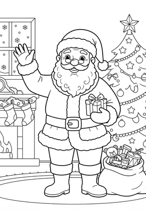 Santa Waves Cheerfully Coloring Page