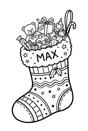 Weihnachtsstrumpf voller kleiner Geschenke Ausmalbild