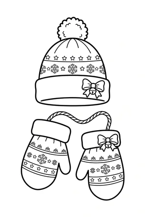Winterhandschuhe und Mütze Ausmalbild