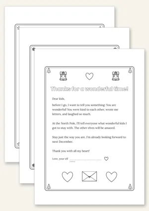 Four printable elf farewell letters, including a card to cut out and glue together