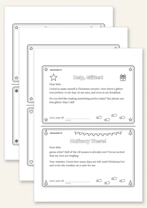 Six elf daily letters for December 7 to 12, two per page to cut out