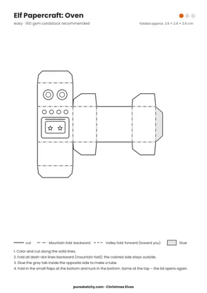 Oven papercraft template with cut and fold lines to color for your elf