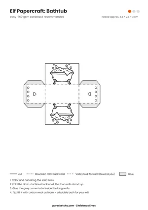 Bathtub papercraft template with cut and fold lines to color for your elf