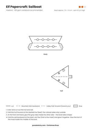 Boat papercraft template with cut and fold lines to color for your elf