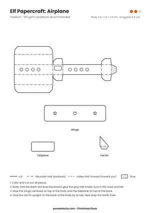 Airplane papercraft template with cut and fold lines to color for your elf