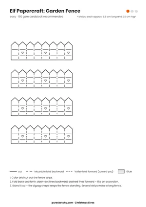 Garden Fence papercraft template with cut and fold lines to color for your elf