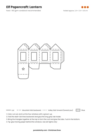 Lantern papercraft template with cut and fold lines to color for your elf