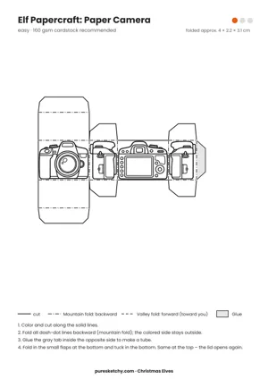 Paper Camera papercraft template with cut and fold lines to color for your elf