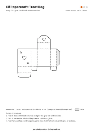 Treat Bag papercraft template with cut and fold lines to color for your elf