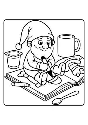 Elf prank idea coloring book elf: the little elf sits in an open coloring book and has already half-colored a page – coloring page