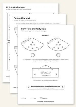 Printable elf party with invitation, pennant banner, party hats and party sign