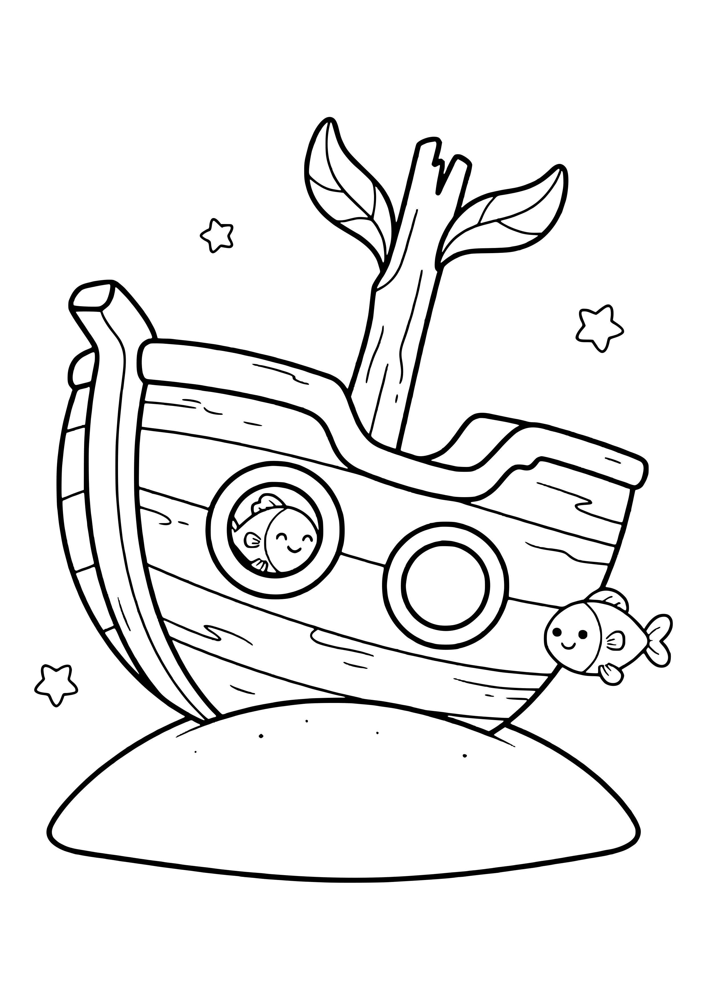 Old shipwreck on the ocean floor free coloring page for kids