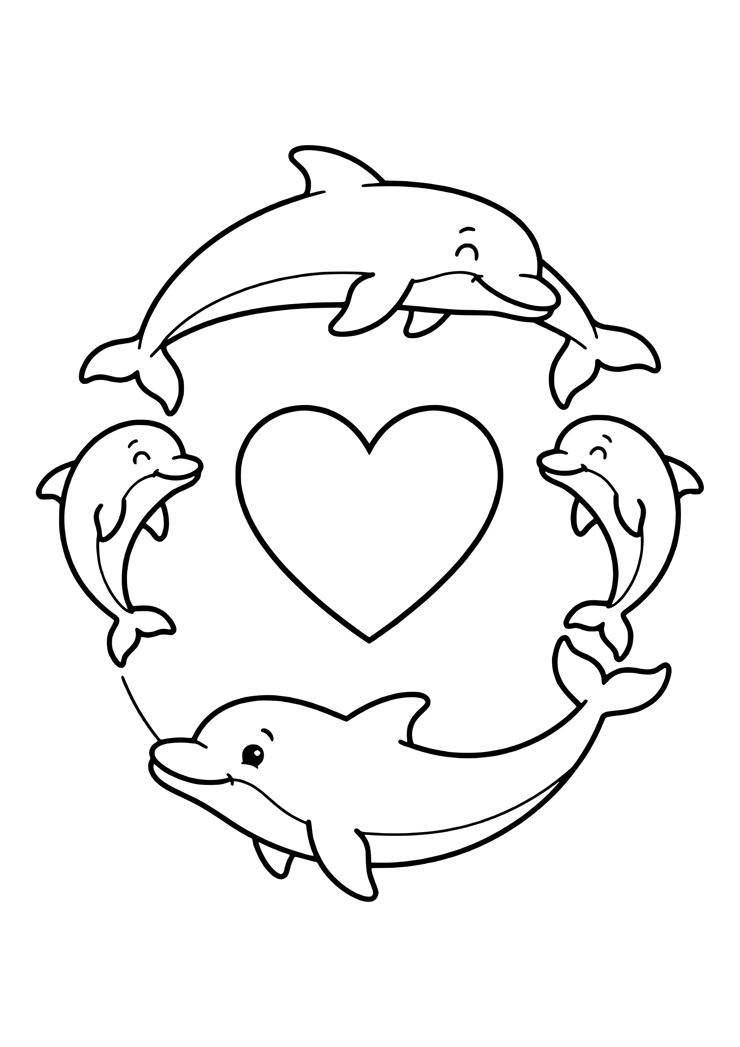 Delfin-Familie schwimmt im Kreis Ausmalbild kostenlos für Kinder